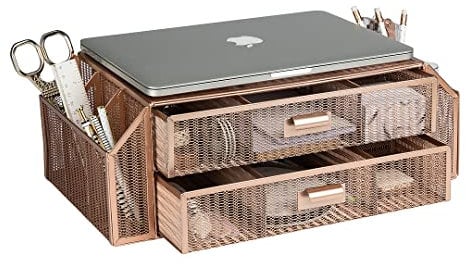 Blu Monaco Rose Gold Monitor Stand with Drawer – Computer Monitor Riser with Storage – Laptop Stand for Desk with Storage - Laptop organizer - Desk Organizer with Drawers