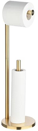 Toilet Paper Roll Holder Stand Brush Gold Bathroom Free Standing Toilet Tissue Paper Roll Holder Stand with Reserve Function GTA7982BG