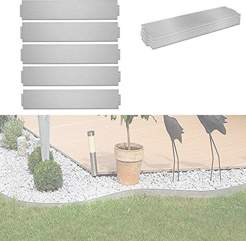 HENGMEI Rasenkante Metall 10m Verzinkt Beeteinfassung Beetumrandungen Mähkante Blumenbeet Umrandung 10 Stücke 100cm x 15cm (L x H), Silber