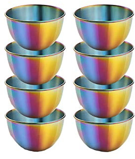 maiwalk 3.35 inch Stainless Steel Sauce Dishes Dipping Bowls Round Seasoning Small Sauce Cups Dip Ice Cream Dessert Bowls Serving Sushi Cereal Salad Snacks Appetizer Bowls 8 Pack (Rainbow, 3.35 inch)