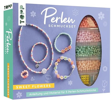 TOPP Perlen-Schmuckset - Sweet Flowers: Anleitung und Material für fünf Schmuckstücke in zarten Farben, White