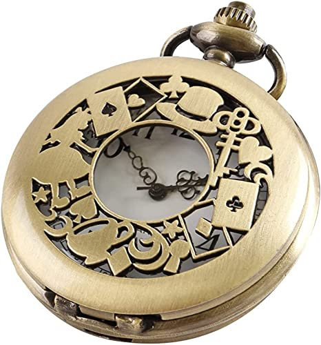 Tiong Women's Pocket Watch Vintage Design Alloy Quartz Pocket Watch Arabic Numerals with Necklace Pendant Gifts
