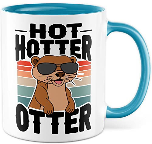 Otter Tasse Tier Geschenkidee Wortwitz Kaffeetasse mit lustigen Spruch Geschenk für Kollege Kaffeebecher Kollegin Becher (Weiß & Blau)