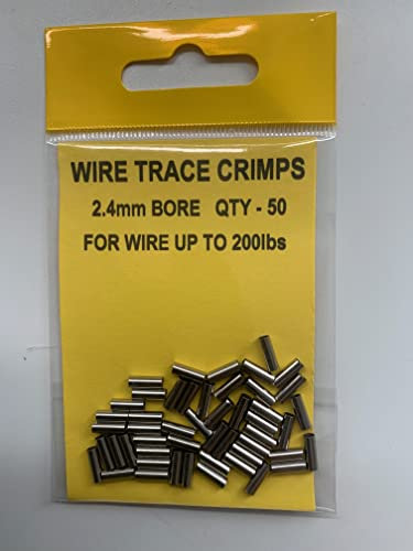 STAINLESS STEEL WIRE TRACE CRIMPS PACK OF 50-50/80/100/150/200lb SEA/PIKE (2.4mm bore for wire up to 200lbs)