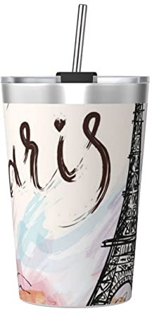 Allocs Paris Tower Isolierter Edelstahlbecher mit Deckel und Strohhalm, ideal für heiße und kalte Getränke – Wein, Champagner, Kaffee, Eis