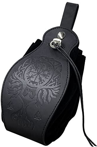 HiiFeuer Mittelalter Kunstleder Tasche, Tragbare Kordelzug Geldbörse, Vintage Gürteltasche Würfeltasche Für LARP Ren Faire (Phoenix Schwarz)