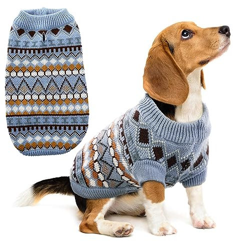 Hjumarayan Hundepullover - Boho Hundepullover Mittelgroße Hunde Weihnachtspullover, Schöne Hunde Pullover mit Geschirr Öffnung, Dicken Hundepulli Französische Bulldogge Labrador Pullis (Blau L)