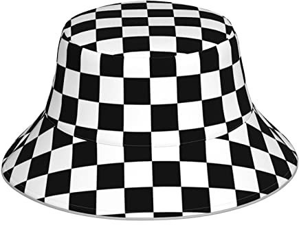 AMACAY Schwarz und Weiß kariert & Fischerhut, Unisex reflektierend, doppelseitig, zart und hautfreundlich, leicht und atmungsaktiv., Schwarz , One size