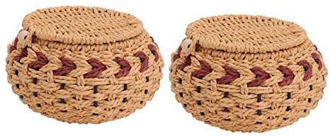 Alipis 2st Strohtopf Go Schüssel Vanity-Organizer-Fach Gewebte Vorratsbehälter Aufbewahrung Von Bits-Schalen Jujube-Schalen Würfelhalter Go Spielschalen Mit Deckel Gras Rattan Ringhalter
