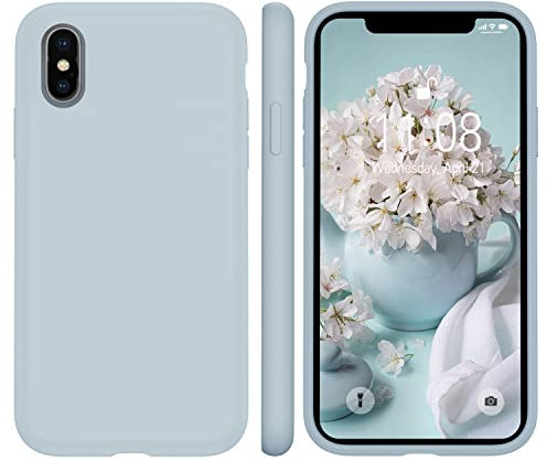 WXX iPhone X Hülle Silikon Case, Hanyhülle iPhone XS Ultra Dünn mit Microfiber, Flüssig Silikon Gel Gummi Kratzfeste Schutzhülle Matt Hülle für iPhone X/XS 5.8'' Baby Blau