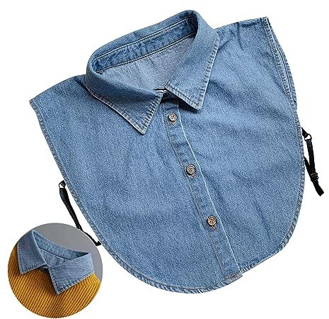 EQLEF Faux col de Chemise Femme, Bleu Clair Denim Demi - Chemise col de Chemise détachable col Pointu Faux Motif Dickey Girl & Ladies Neck