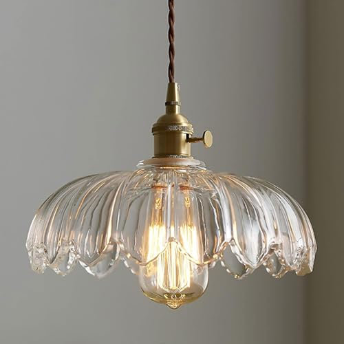 XIOUVI Hängelampe Esstisch Modern Pendelleuchte 1 Flammig Glas Hängeleuchte Höhenverstellbar E27 Pendelleuchten Messing Finish Esszimmerlampe Lotus Glas Hängeleuchten Ø25cm