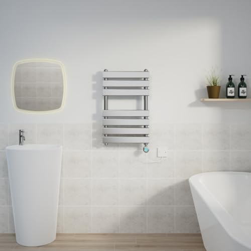 Warmehaus 650x400mm Chrome Flat Panel Electric Towel Rail Timer 400W | Designer, Thermostatic, Prefilled, Child Lock, LCD Display, Dual Fuel, Energy Efficient, Bathroom Towel Radiator, Kitchen
