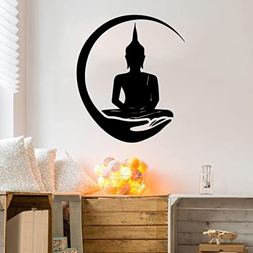 Black Buddha Metal Wall Art, Black Buddha Meditation Yoga Altar Buda Indoor Zen Home Wall Decor, for Outdoor Garden Patio Hanging 3D Sign Laser Cut Décor,40cm