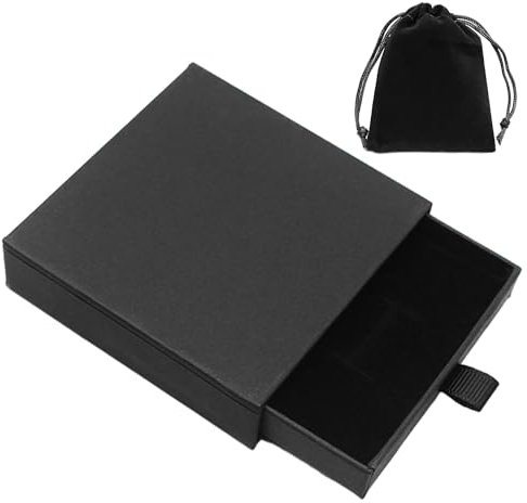 NyxSeat 1 Stück Schmuck-Geschenkbox Mit 1 Stück Samtbeutel, Ohrringe, Ohrringe-Aufbewahrungsbox, Tragbare Schmuckschatulle, Schmuck, Halsketten-Geschenkbox, Armband-Geschenkbox (Schwarz)