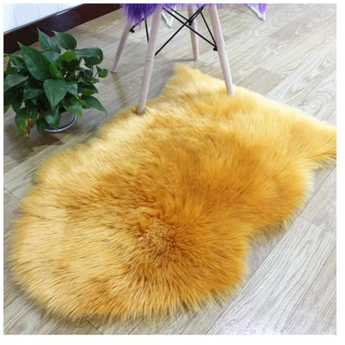 Hrlace Lammfell Schaffell Kunstfell Teppich - Longhair Weiche Flauschig Stuhlauflage Nachahmung Wolle Bettvorleger Sofa Matte für Stuhl Schlafzimmer Gelb 45x65cm
