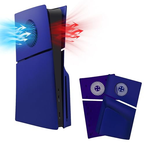 Mcbazel PS5 Slim Faceplate Replacement Hard Side Panel Plate,Protective Replacement Cover with Cooling Vent Accessories for Playstation 5 Slim Disc Edition - Blue