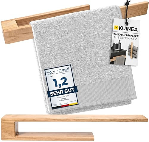 KUINEA® Selbstklebender Handtuchhalter – Ohne Bohren, 100% Eichenholz, 40 cm – Geeignet für Badezimmer & Küche, einfache Montage, langlebig, umweltfreundlich, Eiche hell90°