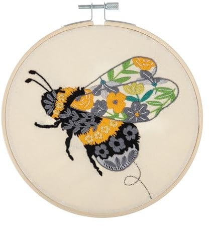 Trimits Stickrahmen-Sets - Starter-Kit, enthält Bambus-Rahmengarne, Stoffnadelhalter und Anleitung, 15 cm (6 Zoll) - Florale Biene