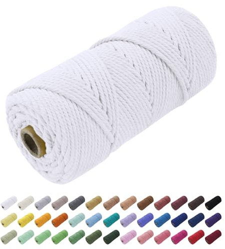 Uiopa Corde Macramé 4mm x 100m, Fil Macramé Coton Corde Coton Naturelle, Ficelle Cordon Macramé Cordelette 4mm pour Tenture Murale, Porte Plante Mural, Rideau, Décoration Bohème (Blanc)