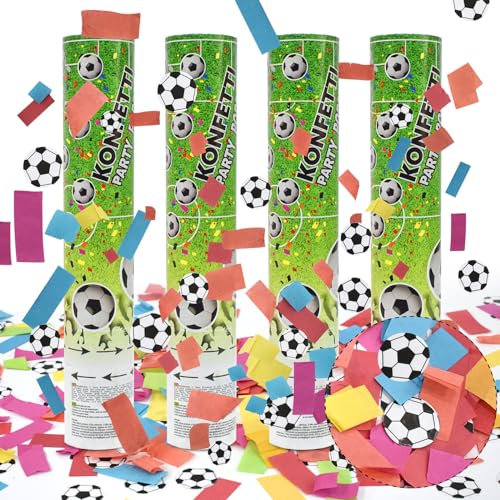 Cyiecw Party Factory 4 Party Popper Konfettikanone, 30 cm Fußball Konfetti bis 6 m Effekthöhe, Fanartikel für WM oder EM, Fußballspiele, Länderspiele, für Innen und Draußen