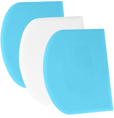 SURDOCA Dough Scraper Bench Scraper - 3P 7.1x4.9 Plastic Flexible Bowl Scraper, Sharp Edge & Angles Cake Scraper. Non-Slip Bakeware Decorating Tools Sculpting & Modeling Tools - Blue+White+Blue