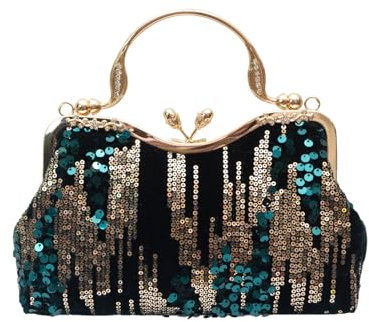 CORIOS Vintage 1920s Pailletten Abendtasche Damen Samt Clutch Tasche Hochzeit Brautbörse Handtasche Elegante Diamant Schultertasche Glänzend Strass Portemonnaie Tasche Kette Umhängetasche Grün