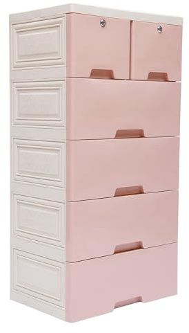 Armoire de rangement, armoire mobile, avec 6 tiroirs avec serrure, pour chambre à coucher, salon et bureau, rose