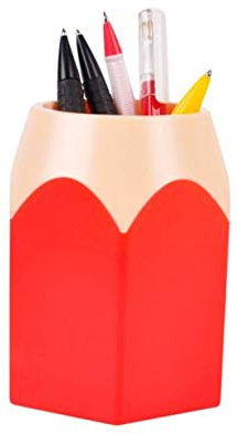 Stiftbecher Kunststoff Hexagonal Stifthalter Bleistift Aufbewahrungsbox Pinselbehälter Organizer Bürobedarf, Multifunktions Becher für Kugelschreiber , Stifteköcher Pencil In Buntstift Form (Rot)
