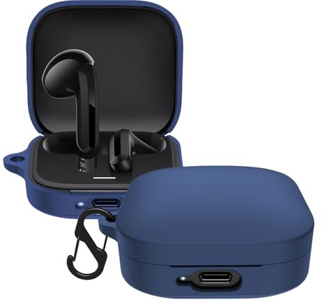 KUSINHOKA Funda para Xiaomi Redmi Buds 6 Active, Carcasa Protectora de Silicona con Mosquetón, Ultra Delgado Anti-caída Protección Completa, Portátil Funda Case para Redmi Buds 6 Active, Azul