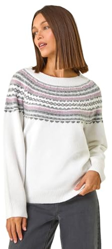 Roman Fairisle Jumper for Women UK Ladies Stretchy Winter Autumn Sweater Casual Knit Knitwear Knitted Pullover Comfy Soft Thick Lightweight Dinner Party Office Work