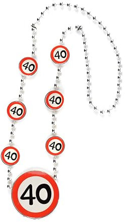 Tiwoca Geschenk zum 40. Geburtstag – rot-weiße Halskette mit Verkehrsschild-Optik Zahl 40 – Ausgefallene Geburtstagsdeko und lustige Geschenkideen für Männer und Frauen