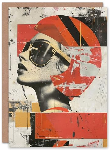 Artery8 Mod Revival Modern Abstract Collage Painting Blank For Him Or Her Art Birthday Card