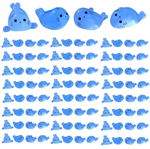 100 pezzi da 100 pezzi figure in resina luminose sigilli graziosi 4 stili foche cup bagliore nella mini animale marino scuro figure di animali da piccolo per le fate giardino acquario paesaggio