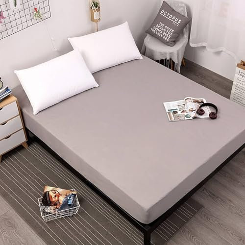 AMDXD Betttuch 183x213+45cm Atmungsaktiv, Bettlaken Unterlage Einfarbig Grau Textilien Klassische, Polyester Baumwolle Tagesdecken für Boxspringbett & Wasserbett
