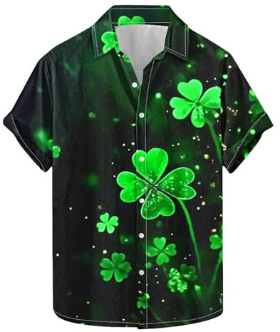 Bhnyku St. Patrick's Day Sommerhemd Herren Knöpfe Revers Oberteile Lässiges Grünem Hut Muster Kurzarmshirt Irischen Grünem Hut Locker Herrenhemd Irish Festival Kostüm Freizeithemden für Männer