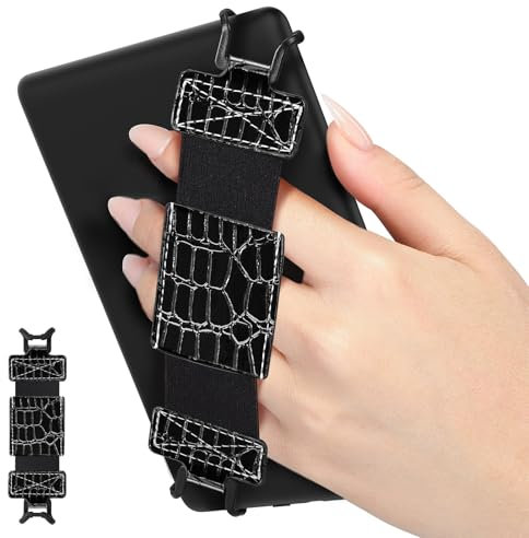 MoKo Correa de Mano de Seguridad para 6-8 Kindle eReaders Fire Tableta - Kobo/Voyaga/Lenovo/Sony Kindle E-Book Tableta, Correa de Agarre de Dedo Elástico Ligero Antideslizante,Cocodrilo Negro