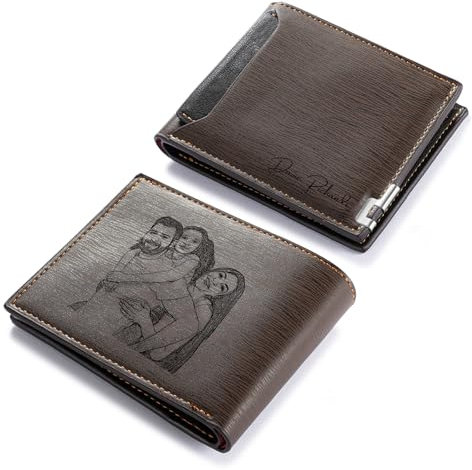 Portefeuille en Cuir Personnalisé Homme avec Initiales Photo Nom Cadeau de Fête des Pères pour Papa Grand-père Porte-Cartes RFID Cadeau Personnalisé pour Noël Anniversaire Saint-Valentin (Style 3)