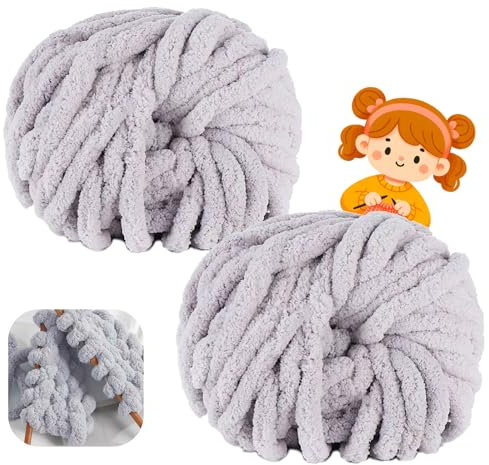Dicke Wolle Garn 500 g ca.54 m, Milchig Weiß Chunky, Grobstrick Weiches Wollgarn für Decke, XXL Riesen Wolle Perfekt zum Weben von Schals Mützen Haustier Nest (09-Hellgrau)