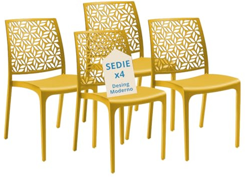Tomaino - Sedia in Plastica Da Cucina - Set 6 Sedie Plastica Impilabili Con Braccioli Per Esterno e Interno - Sedie per Giardino, Soggiorno, Balcone o Bar (4, Giallo)