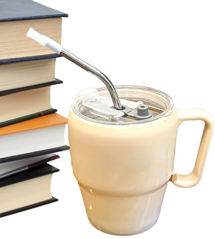 Générique Glass Cups, Letter Printing Coffee Mug, Multi-Purpose Straw Cup with Handle, Reusable Glass Tumbler for Iced, Hot Drinks, Restaurant, Kitchen, Wedding, Picnic and Camping