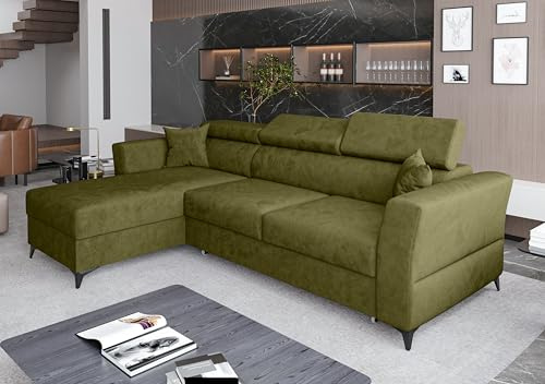 AXLIVING Ecksofa klein mit Schlaffunktion Ribella – 265 cm breit, Olivgrün Links