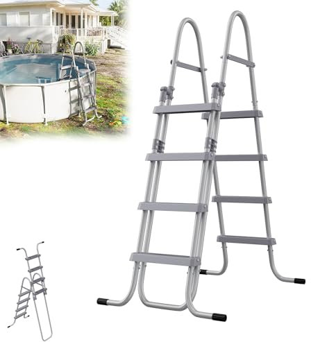 Suusolny Sicherheits-Poolleiter 4 Stufen (160 cm) - Faltbar mit rutschfesten Kunststofftritten & stoßdämpfenden Füßen - Ideal für Aufstellpools - Schnellmontage in Minuten