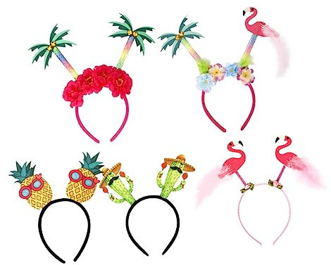 HONITANO 5Stücke Hawaiianisches Teiliges Stirnband Tropische Haaraccessoires mit Flamingo Ananas Kokospalme und Kaktus für Sommerpartys Strand und Luau Feiern