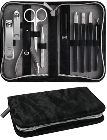 Manicure Set 10pcs Professional Nail Clippers Kit Pedicure Care Tools-Stainless Steel Grooming Tools for Travel-Black
