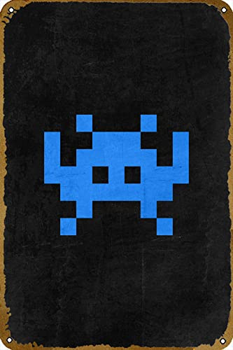 Space Invader X Retro-Blechschild, Videospielschild, Gamer-Poster, Gamer-Dekor, Wandkunst, Metallschild, Wandkunst, Plakette, Poster für Zuhause, Bar, Pub, 20,3 x 30,5 cm