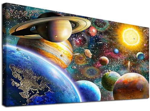 JATOK Diamond Painting Erwachsene XXL, Universum und Planeten, 40 x 70 cm | Großes Bild im Querformat mit runden Steinen; Komplettset mit Leinwand und Werkzeug; für Anfänger, Auszeit und Wanddeko