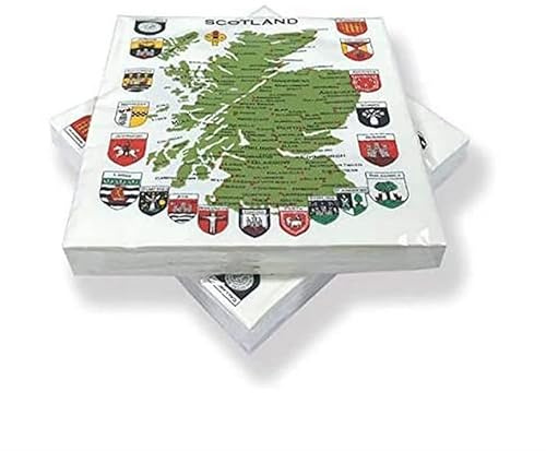 Pack of 20 Map of Scotland with City Crest Design Paper Napkins