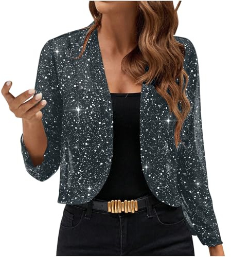 Jamicy Glitzer Bolero Damen Festlich Pailletten Oberteil Silvester Bolerojacke Party Outfit Karneval Kostüm Festliche Blusen Zur Hochzeit Cardigan Festival Strickjacke Jacke Frauen Kleidung