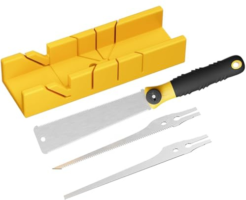 Gehrungslade mit Japansäge Set,Gehrungslade Kunststoff, Drei Austauschbaren Sägeblättern Präzise, Ideal für Heimwerken, Möbelbau & Modellbau